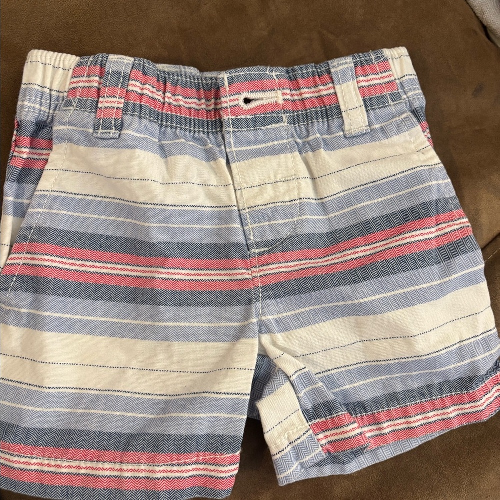 Carter's Blue, White & Coral Striped Baby Shorts